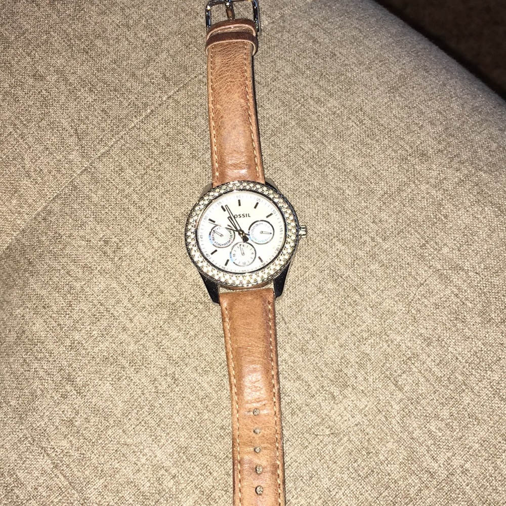 Fossil Leather/Bling Watch